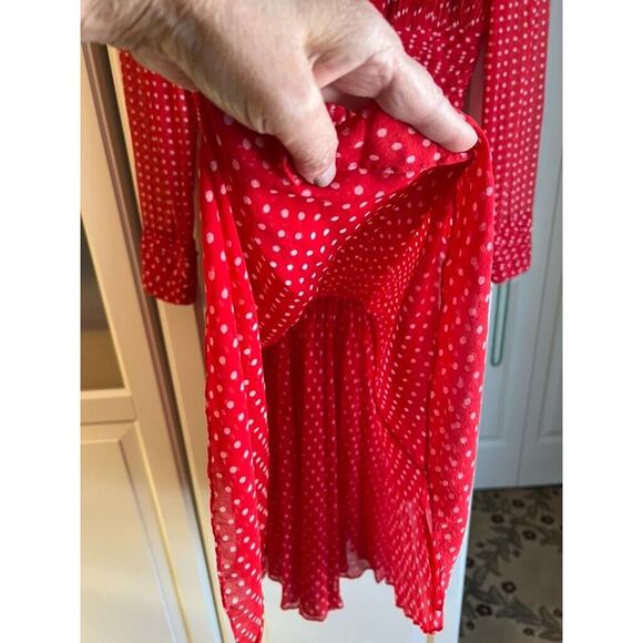 Scarlet Romance Polka Dot Ruched Drop Waist Floral applique Retro holiday Sz S/M - Picture 11 of 11